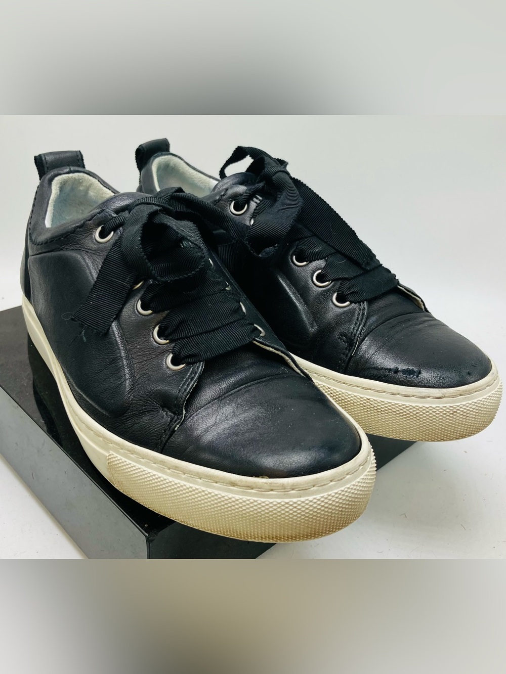 LANVIN PARIS Black Leather Low Top Sneakers Shoes Size 5.5 / 36